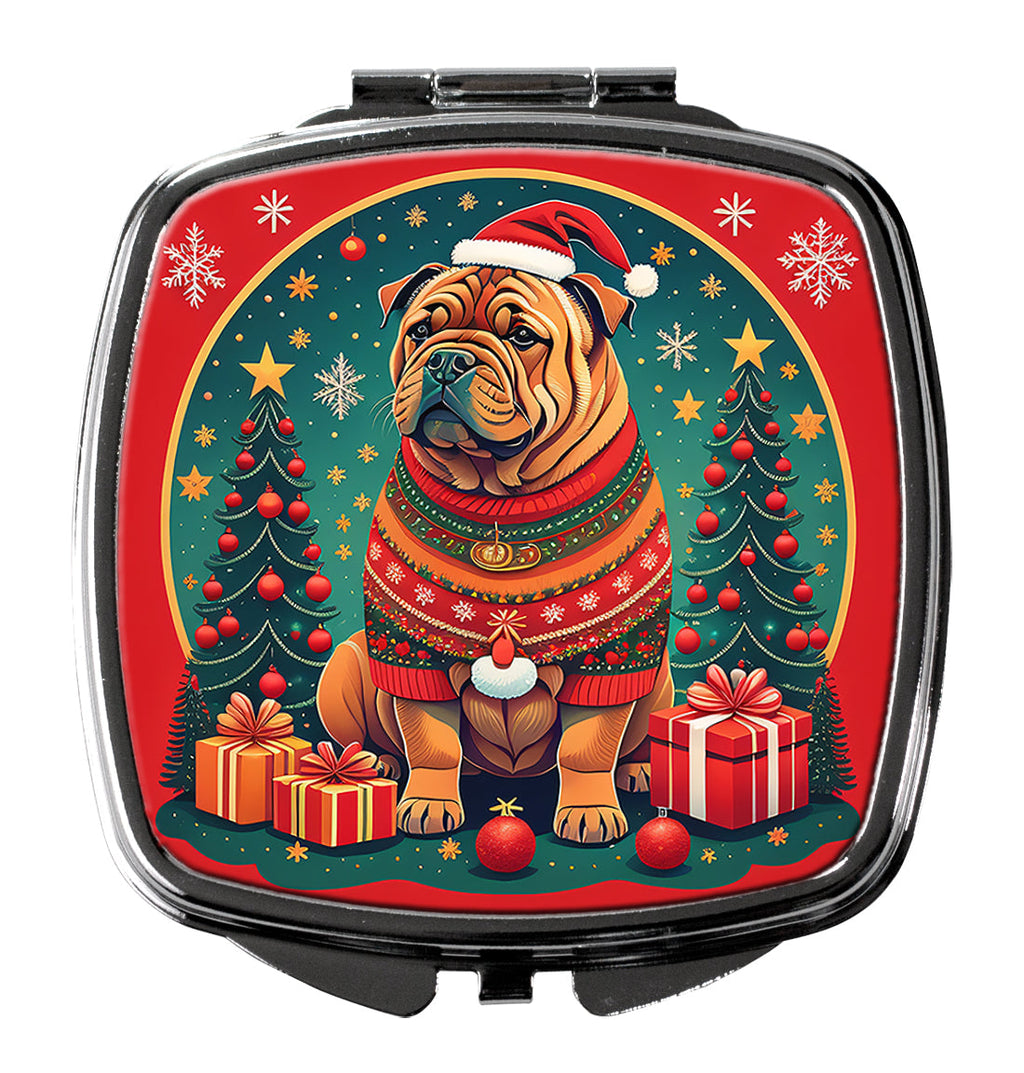 Shar Pei Christmas Compact Mirror Decorative Travel Makeup Mirror for Women Girls Gifts Pocket Makeup Mirror Folding Handheld