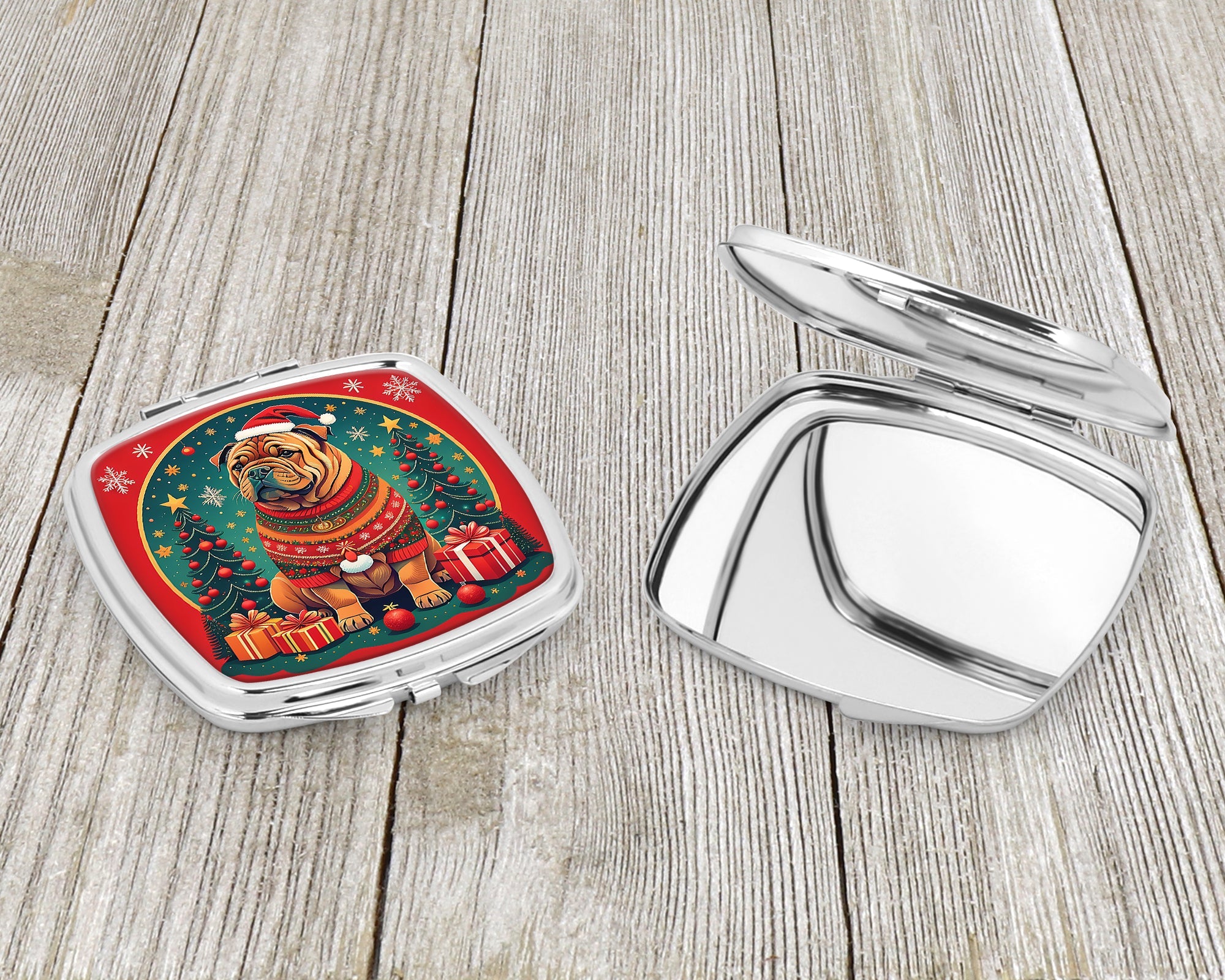 Shar Pei Christmas Compact Mirror Decorative Travel Makeup Mirror for Women Girls Gifts Pocket Makeup Mirror Folding Handheld