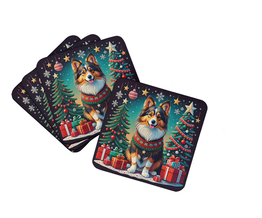 Sheltie Christmas Foam Coasters Set of 4 Cup Coasters for Indoor Outdoor, Tabletop Protection, Anti Slip, Mouse pad Material
