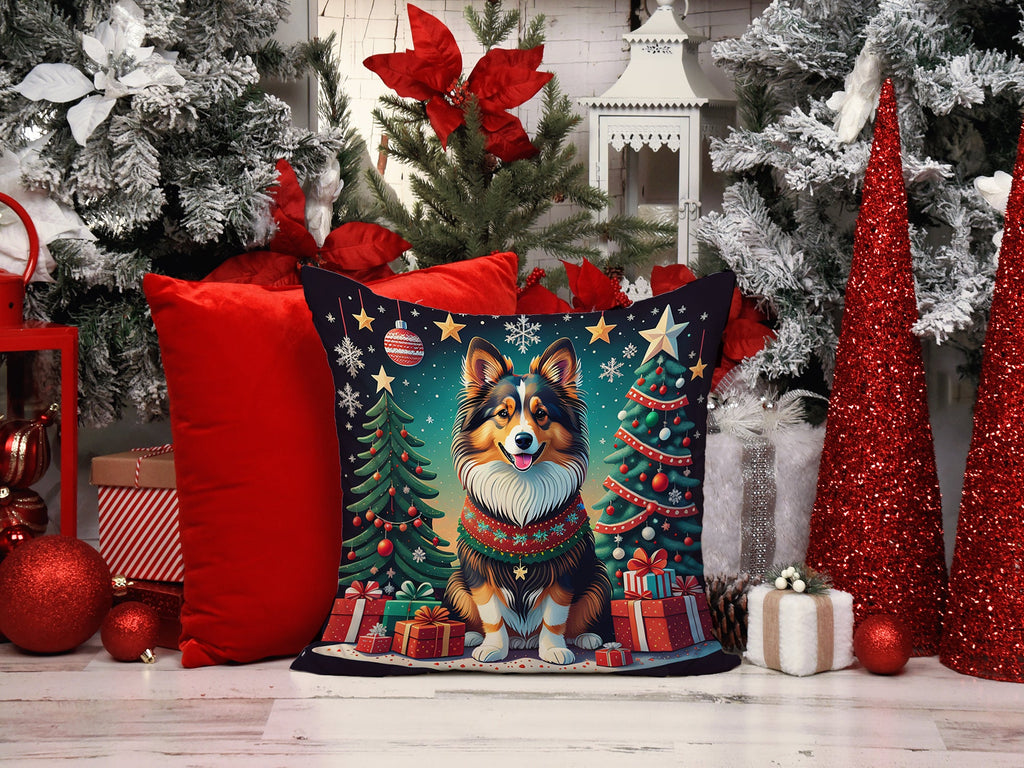 Sheltie Christmas Decorative Throw Pillow 14x14 Indoor Outdoor Accent Cushion, Fabric Cover with Insert for Sofa, Bed, Porch & Living Room