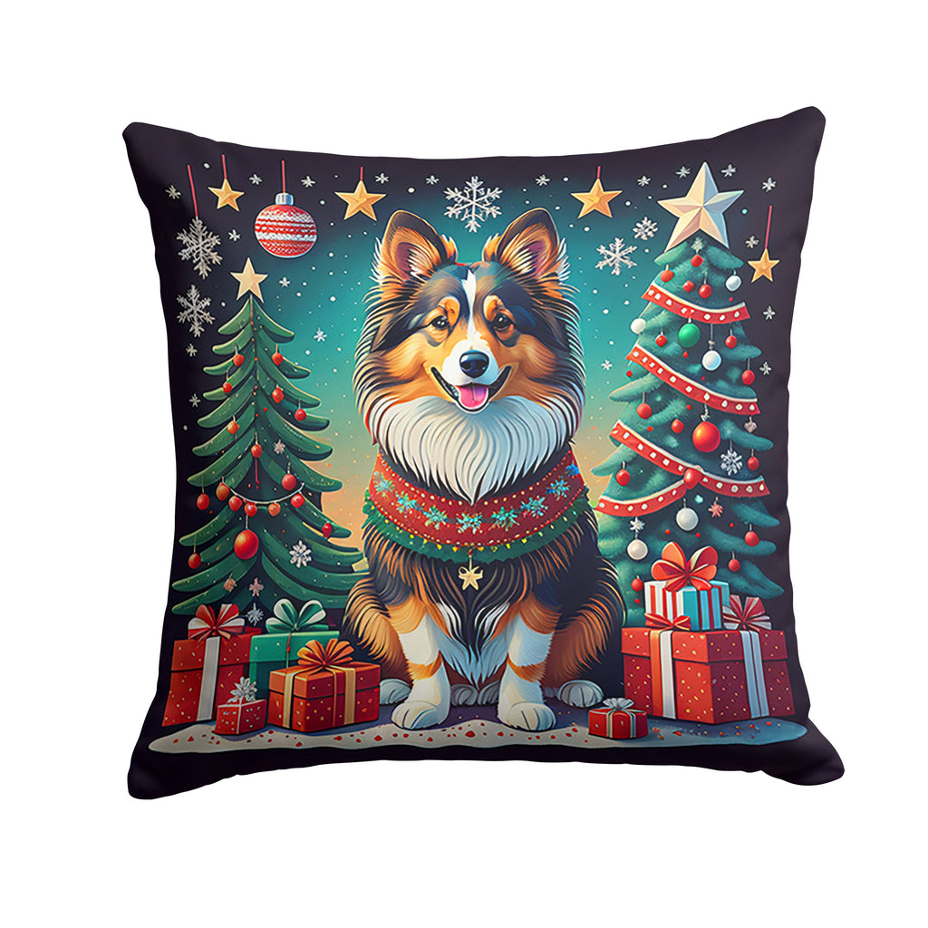 Sheltie Christmas Decorative Throw Pillow 18x18 Indoor Outdoor Accent Cushion, Fabric Cover with Insert for Sofa, Bed, Porch & Living Room