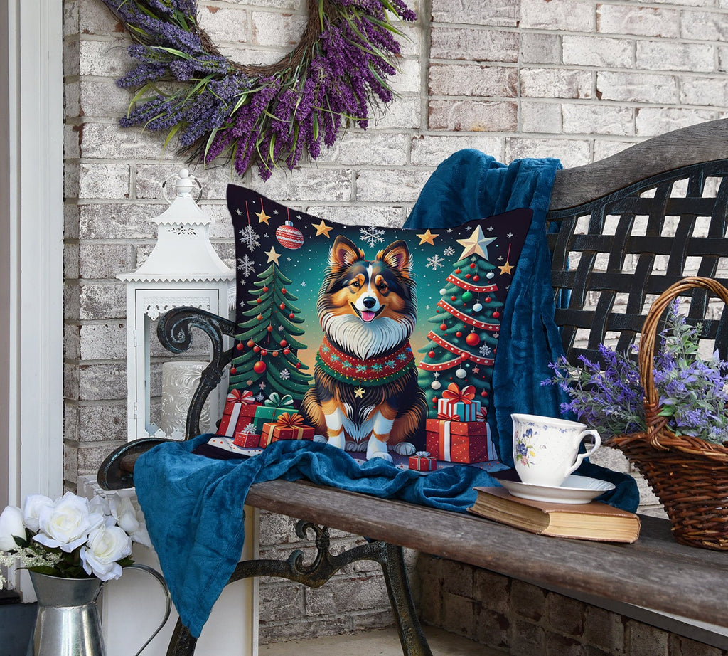 Sheltie Christmas Decorative Throw Pillow 18x18 Indoor Outdoor Accent Cushion, Fabric Cover with Insert for Sofa, Bed, Porch & Living Room