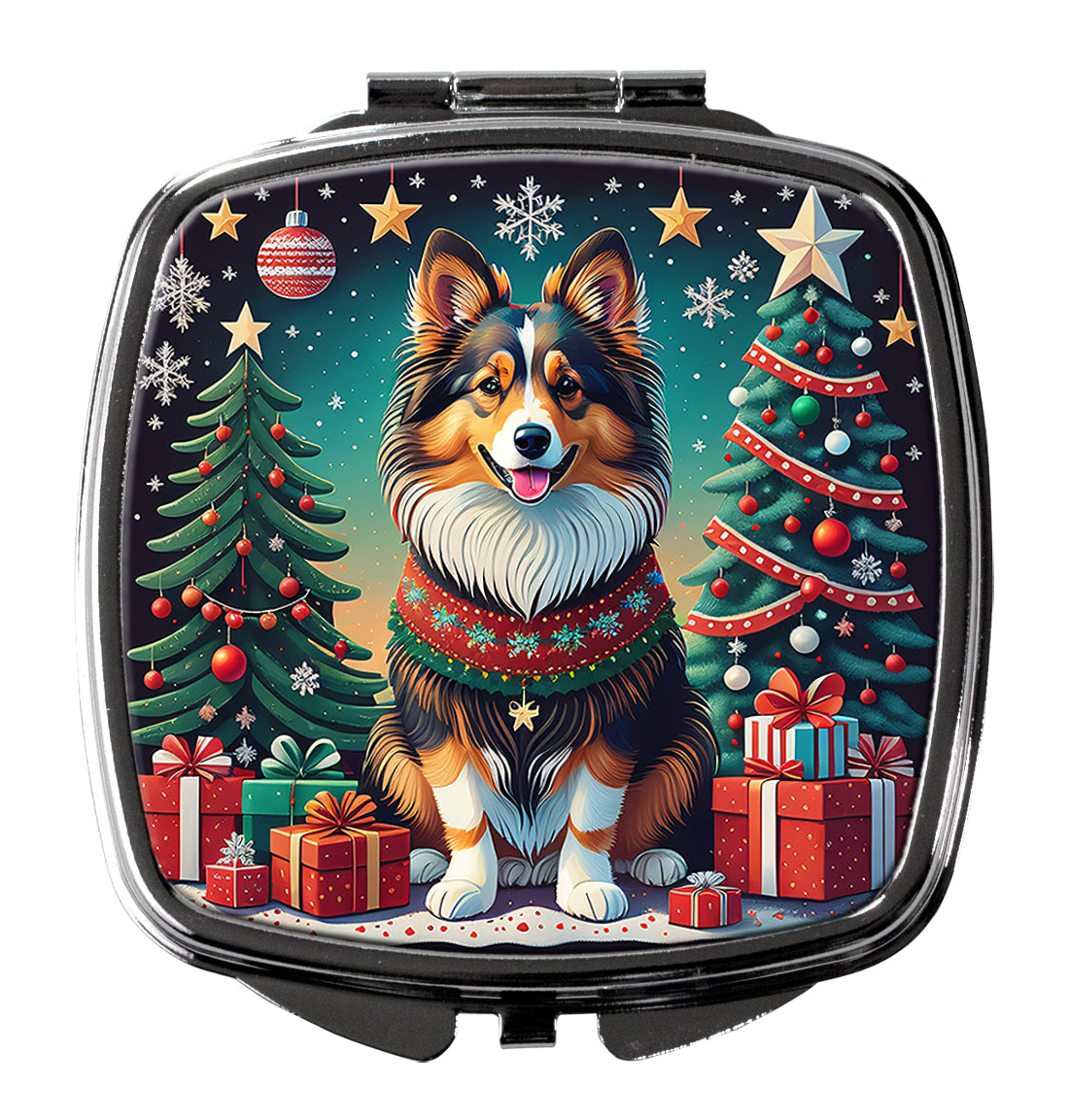 Sheltie Christmas Compact Mirror Decorative Travel Makeup Mirror for Women Girls Gifts Pocket Makeup Mirror Folding Handheld