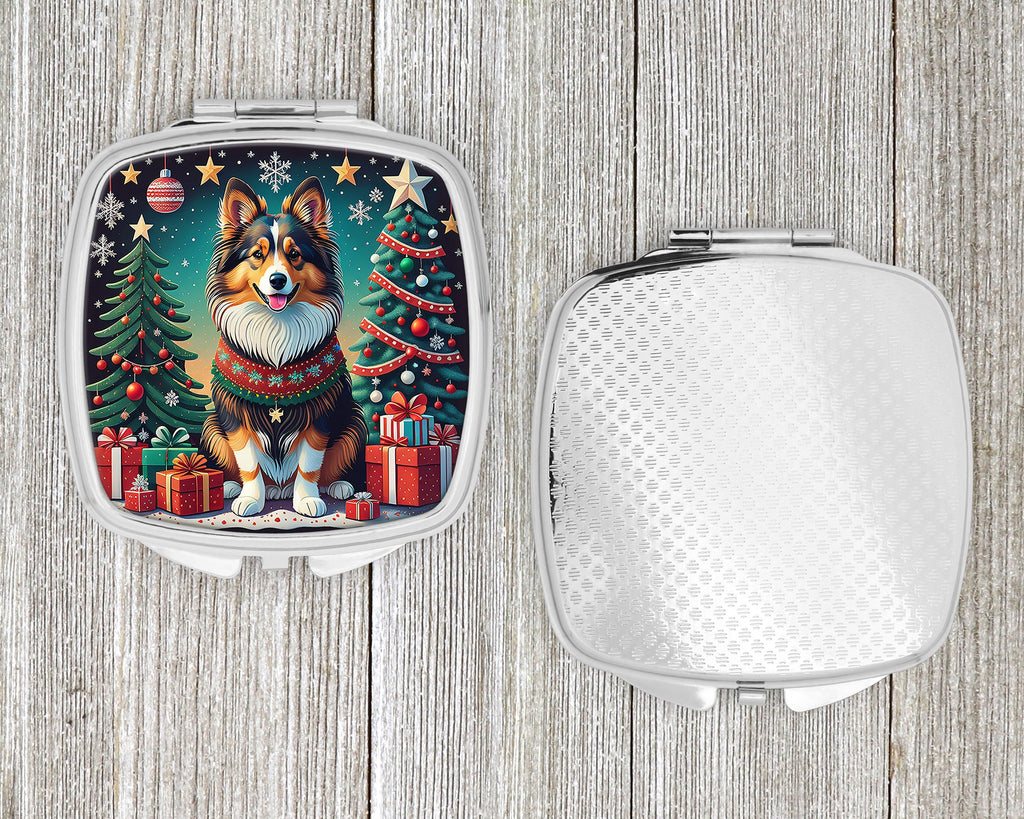 Sheltie Christmas Compact Mirror Decorative Travel Makeup Mirror for Women Girls Gifts Pocket Makeup Mirror Folding Handheld
