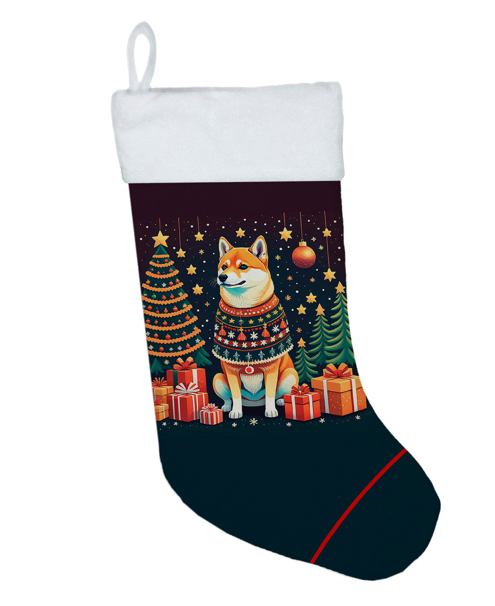 Shiba Inu Christmas Holiday Stocking Double-Sided Print, Polyester Suede,11x18, Made in USA