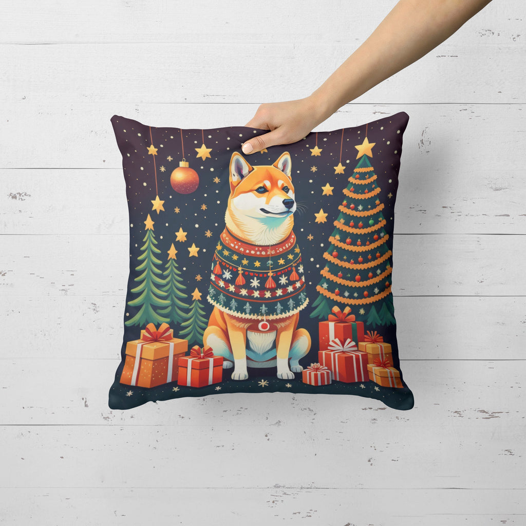 Shiba Inu Christmas Decorative Throw Pillow 14x14 Indoor Outdoor Accent Cushion, Fabric Cover with Insert for Sofa, Bed, Porch & Living Room