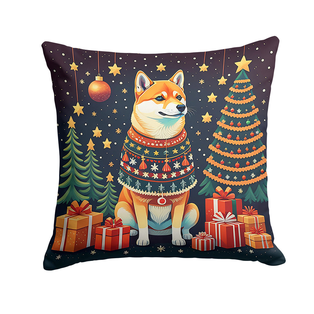 Shiba Inu Christmas Decorative Throw Pillow 18x18 Indoor Outdoor Accent Cushion, Fabric Cover with Insert for Sofa, Bed, Porch & Living Room