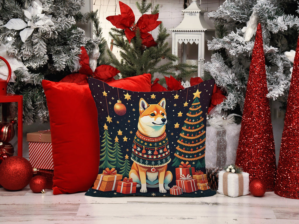 Shiba Inu Christmas Decorative Throw Pillow 18x18 Indoor Outdoor Accent Cushion, Fabric Cover with Insert for Sofa, Bed, Porch & Living Room