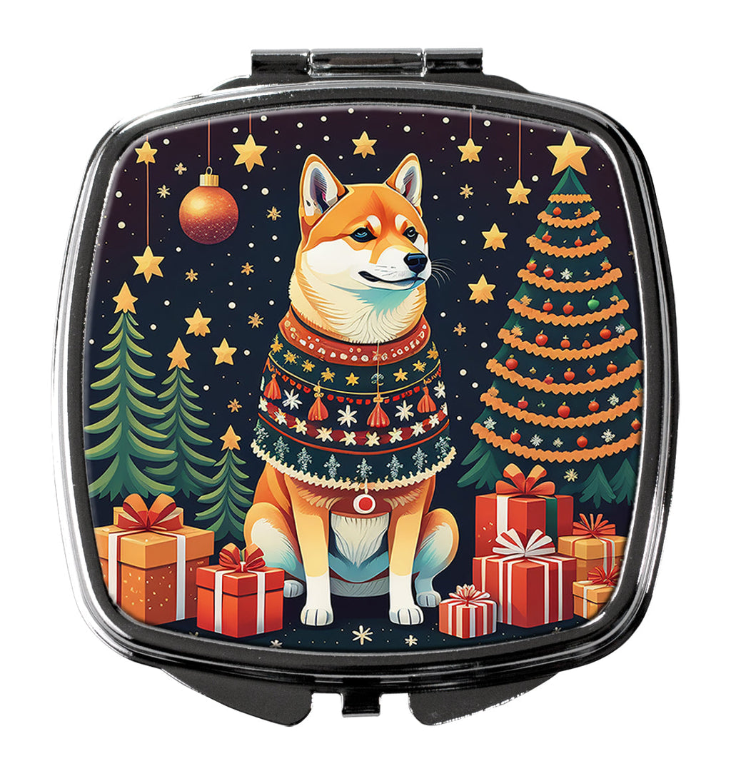 Shiba Inu Christmas Compact Mirror Decorative Travel Makeup Mirror for Women Girls Gifts Pocket Makeup Mirror Folding Handheld