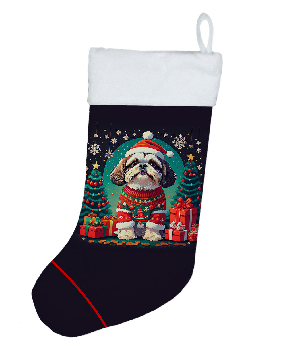 Shih Tzu Christmas Holiday Stocking Double-Sided Print, Polyester Suede,11x18, Made in USA