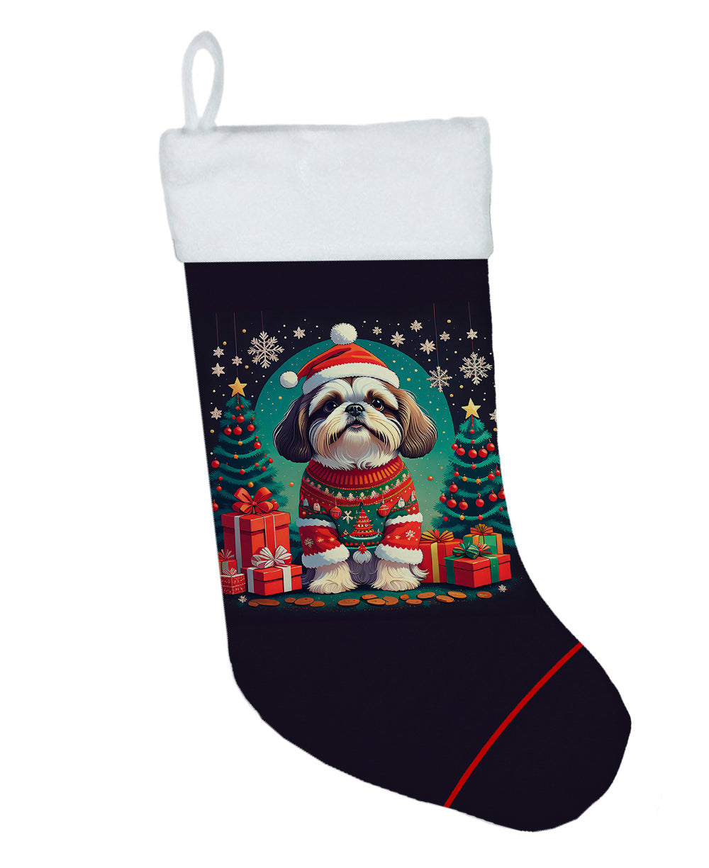 Shih Tzu Christmas Holiday Stocking Double-Sided Print, Polyester Suede,11x18, Made in USA