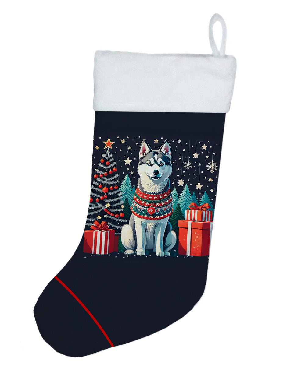 Siberian Husky Christmas Holiday Stocking Double-Sided Print, Polyester Suede,11x18, Made in USA