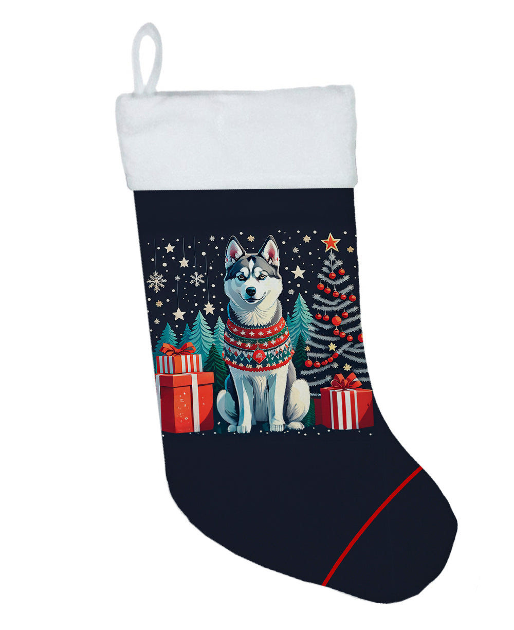Siberian Husky Christmas Holiday Stocking Double-Sided Print, Polyester Suede,11x18, Made in USA