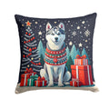 Siberian Husky Christmas Decorative Throw Pillow 18x18 Indoor Outdoor Accent Cushion, Fabric Cover with Insert for Sofa, Bed, Porch & Living Room