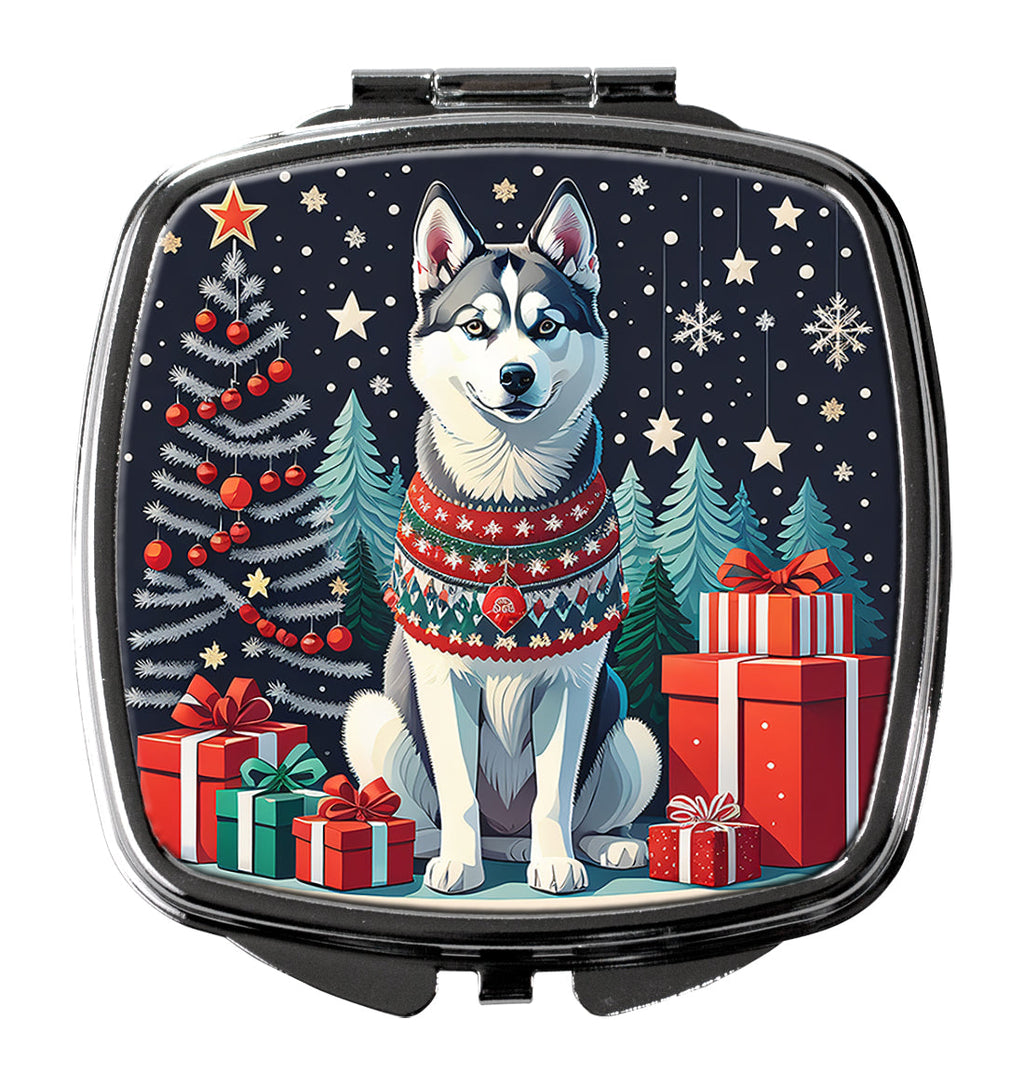 Siberian Husky Christmas Compact Mirror Decorative Travel Makeup Mirror for Women Girls Gifts Pocket Makeup Mirror Folding Handheld