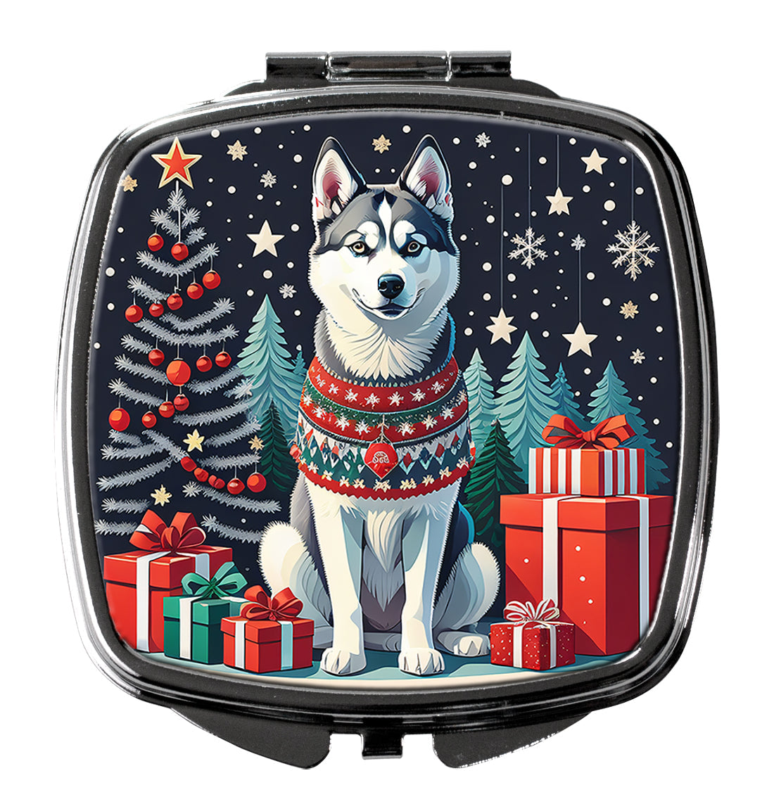 Siberian Husky Christmas Compact Mirror Decorative Travel Makeup Mirror for Women Girls Gifts Pocket Makeup Mirror Folding Handheld