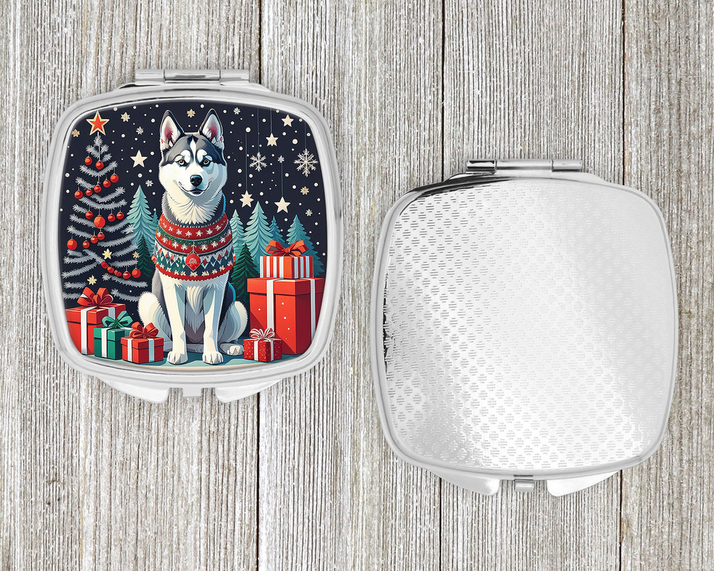 Siberian Husky Christmas Compact Mirror Decorative Travel Makeup Mirror for Women Girls Gifts Pocket Makeup Mirror Folding Handheld