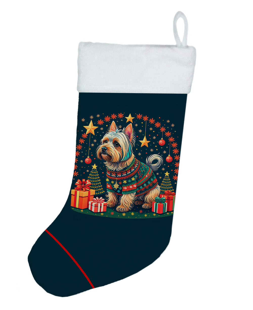Silky Terrier Christmas Holiday Stocking Double-Sided Print, Polyester Suede,11x18, Made in USA
