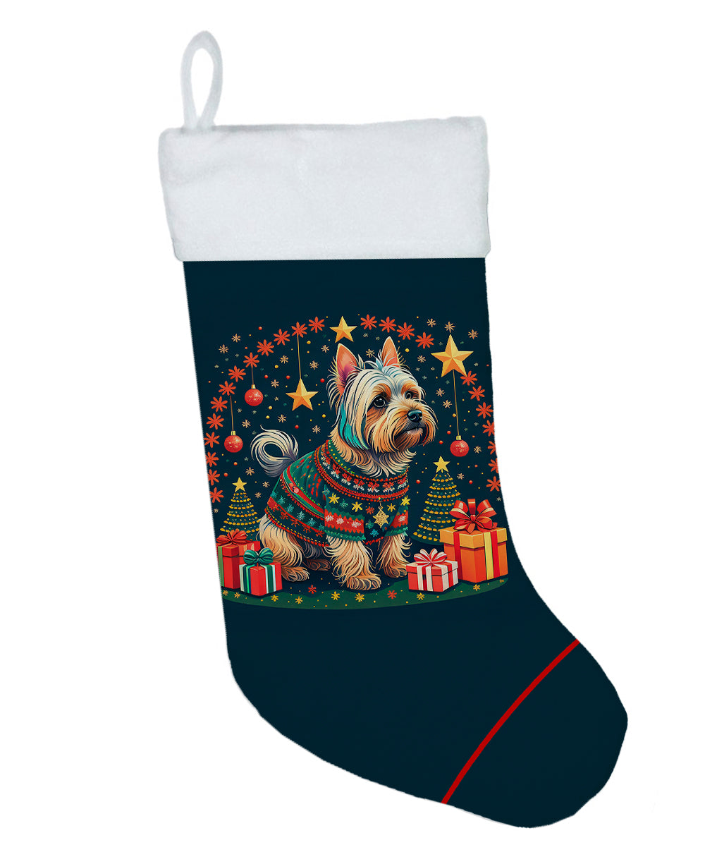 Silky Terrier Christmas Holiday Stocking Double-Sided Print, Polyester Suede,11x18, Made in USA