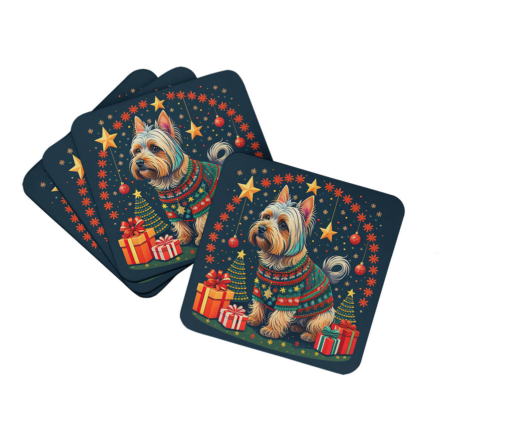 Silky Terrier Christmas Foam Coasters Set of 4 Cup Coasters for Indoor Outdoor, Tabletop Protection, Anti Slip, Mouse pad Material