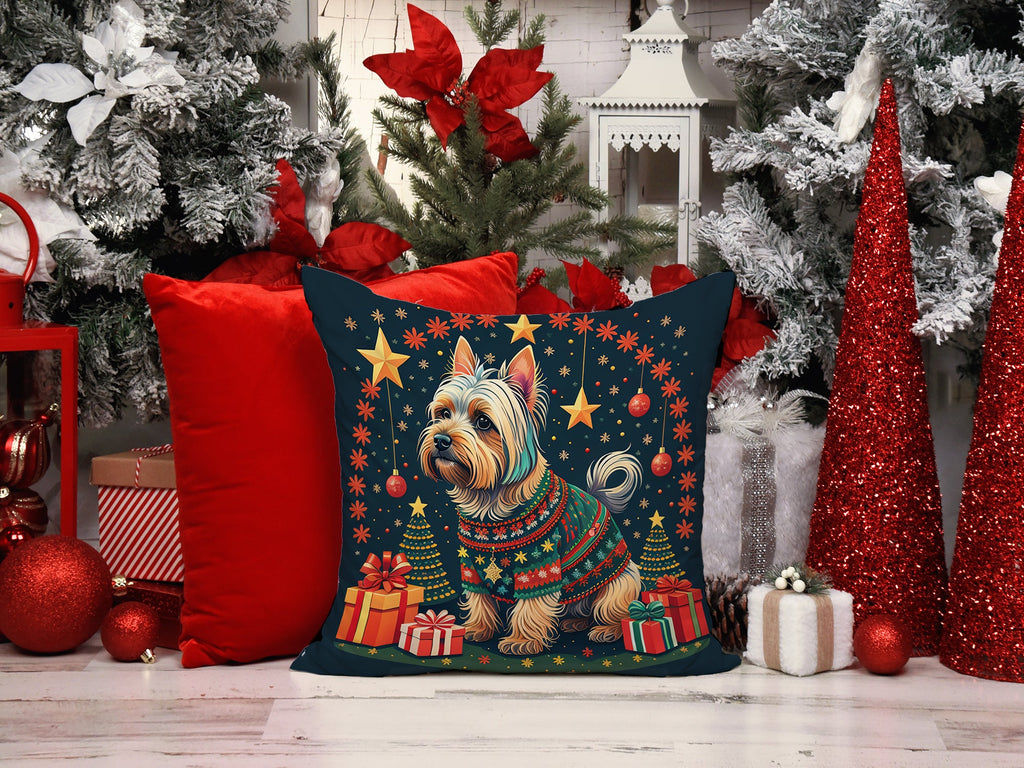 Silky Terrier Christmas Decorative Throw Pillow 18x18 Indoor Outdoor Accent Cushion, Fabric Cover with Insert for Sofa, Bed, Porch & Living Room