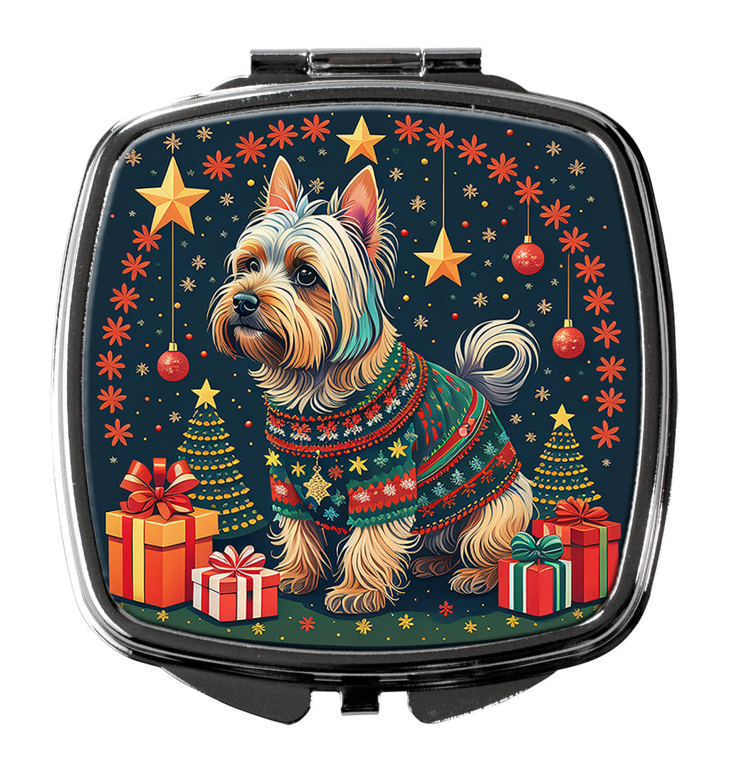 Silky Terrier Christmas Compact Mirror Decorative Travel Makeup Mirror for Women Girls Gifts Pocket Makeup Mirror Folding Handheld