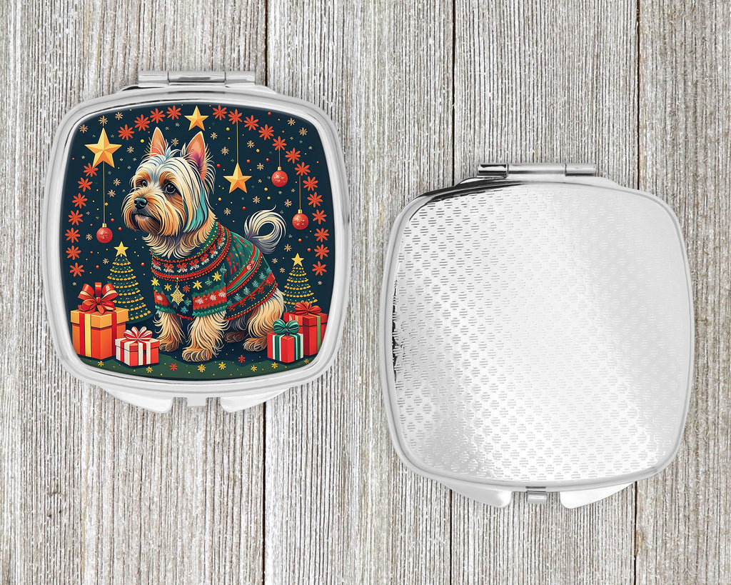 Silky Terrier Christmas Compact Mirror Decorative Travel Makeup Mirror for Women Girls Gifts Pocket Makeup Mirror Folding Handheld