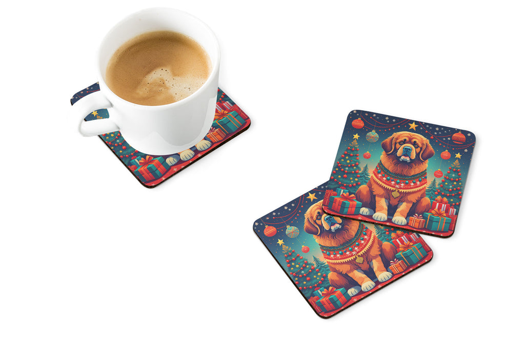 Tibetan Mastiff Christmas Foam Coasters Set of 4 Cup Coasters for Indoor Outdoor, Tabletop Protection, Anti Slip, Mouse pad Material