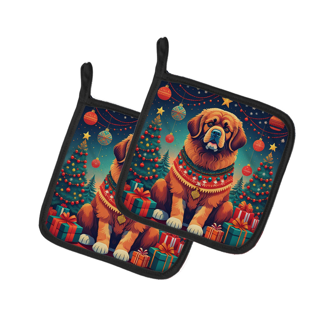 Tibetan Mastiff Christmas Pot Holder Set of 2 Heat Resistant Quilted Hot Pads 7.5 x 7.5 Inch, Insulated Kitchen Trivets for Cooking & Baking