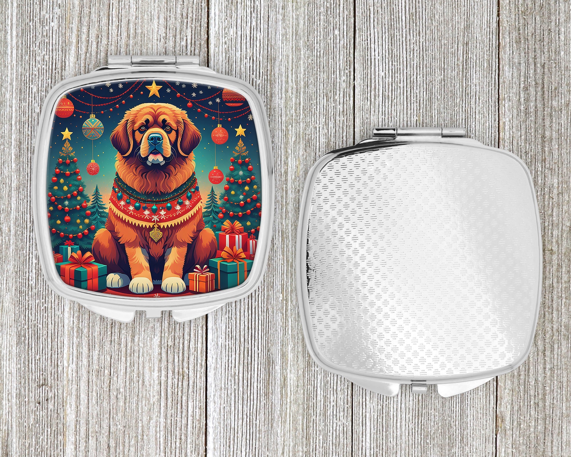 Tibetan Mastiff Christmas Compact Mirror Decorative Travel Makeup Mirror for Women Girls Gifts Pocket Makeup Mirror Folding Handheld