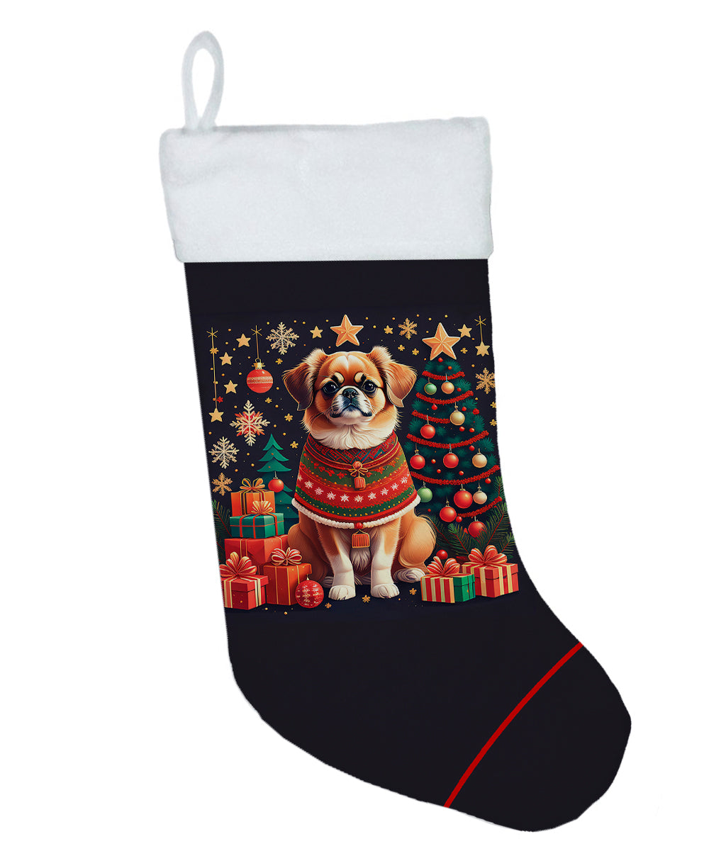 Tibetan Spaniel Christmas Holiday Stocking Double-Sided Print, Polyester Suede,11x18, Made in USA