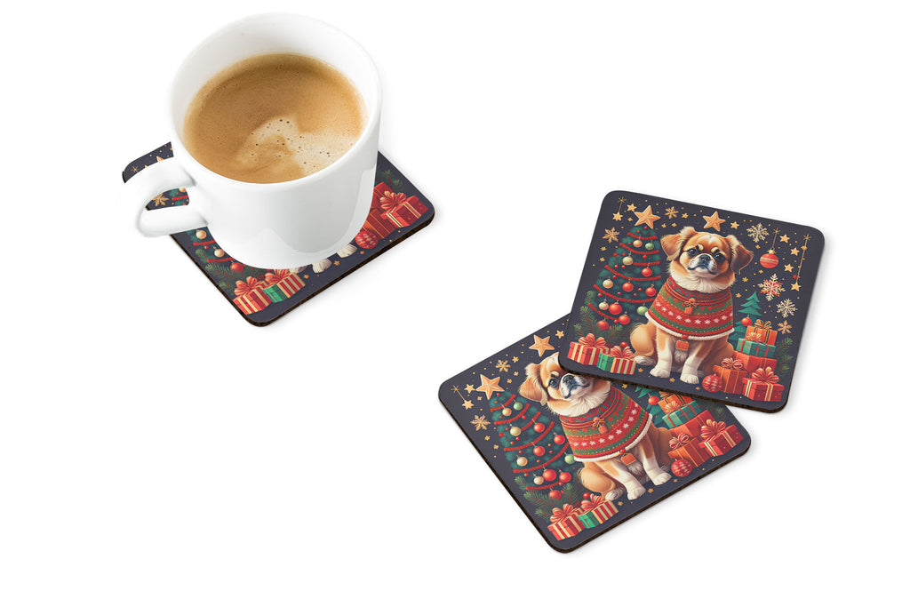 Tibetan Spaniel Christmas Foam Coasters Set of 4 Cup Coasters for Indoor Outdoor, Tabletop Protection, Anti Slip, Mouse pad Material