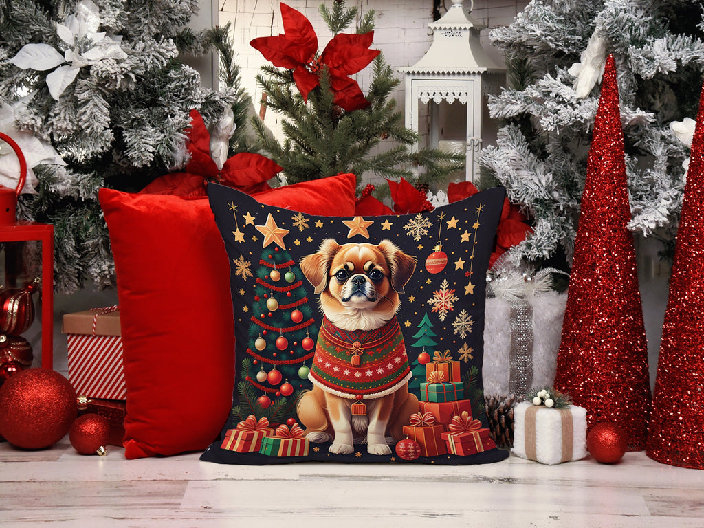 Tibetan Spaniel Christmas Decorative Throw Pillow 18x18 Indoor Outdoor Accent Cushion, Fabric Cover with Insert for Sofa, Bed, Porch & Living Room