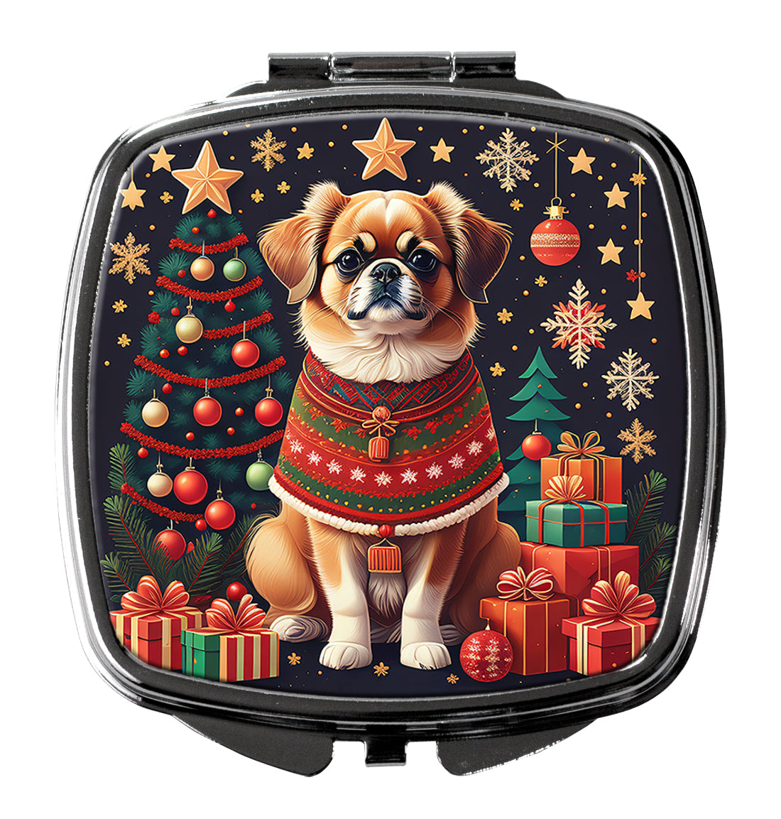 Tibetan Spaniel Christmas Compact Mirror Decorative Travel Makeup Mirror for Women Girls Gifts Pocket Makeup Mirror Folding Handheld