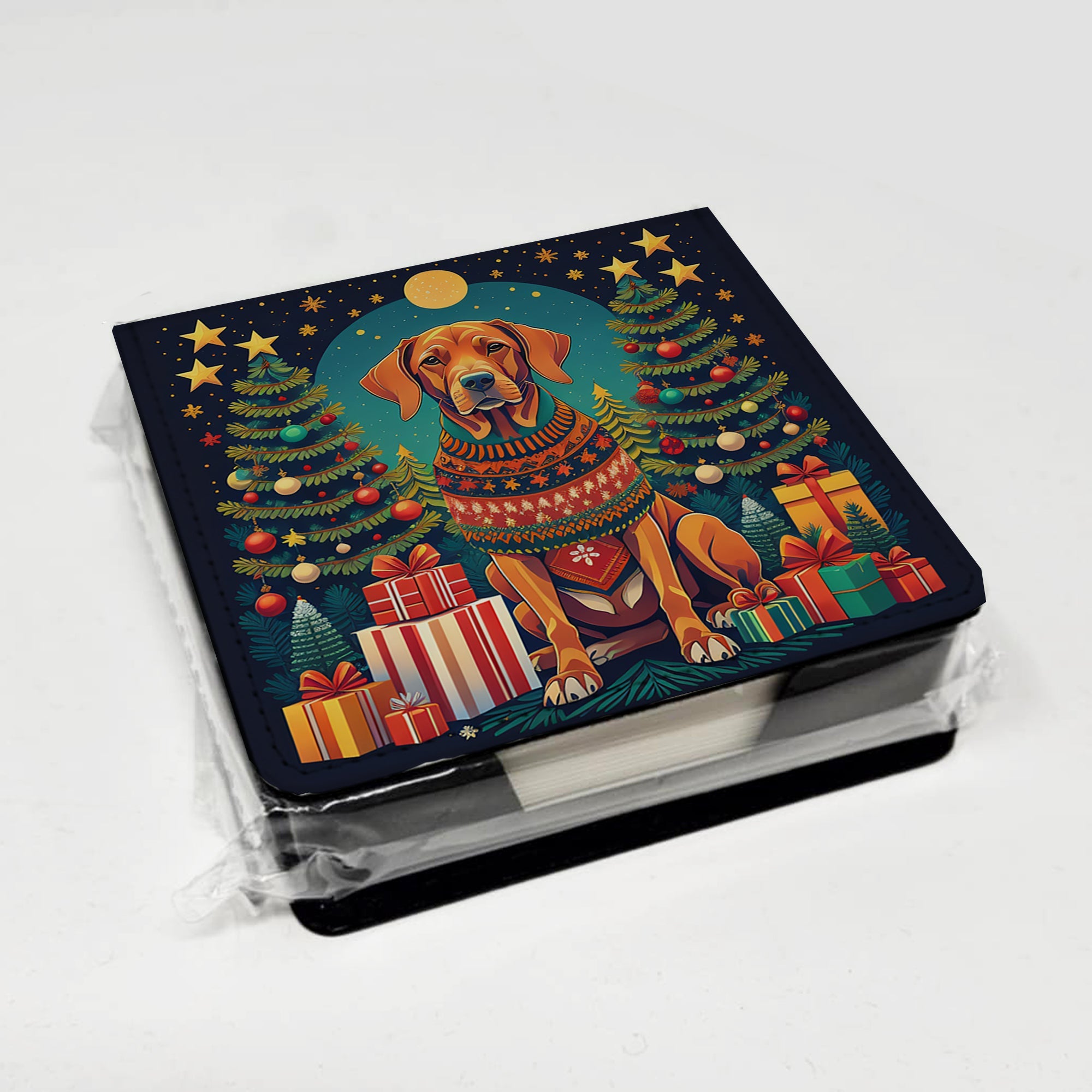 Vizsla Christmas PU Leather Note Paper Holder with Artist-Designed Cover, Desk Accessory, Office Gift