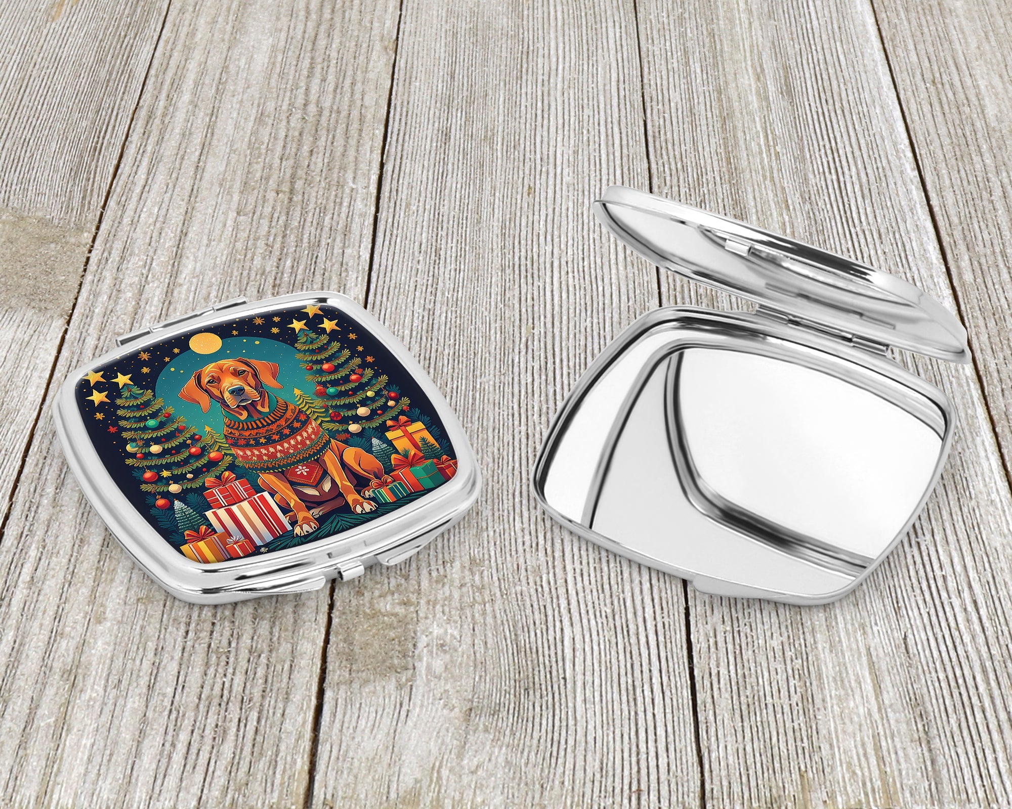 Vizsla Christmas Compact Mirror Decorative Travel Makeup Mirror for Women Girls Gifts Pocket Makeup Mirror Folding Handheld