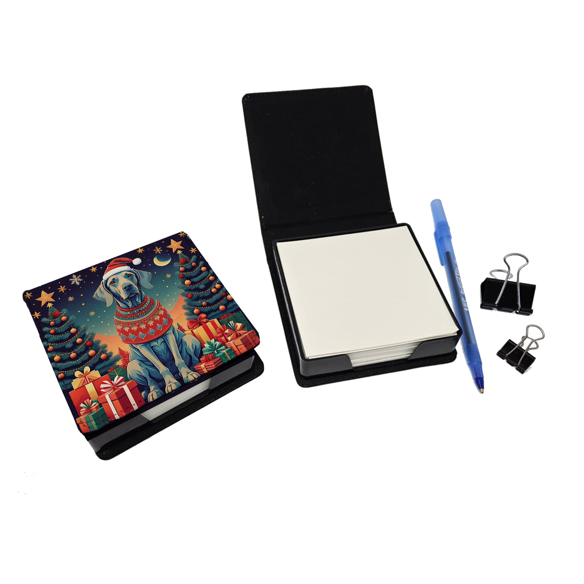 Weimaraner Christmas PU Leather Note Paper Holder with Artist-Designed Cover, Desk Accessory, Office Gift