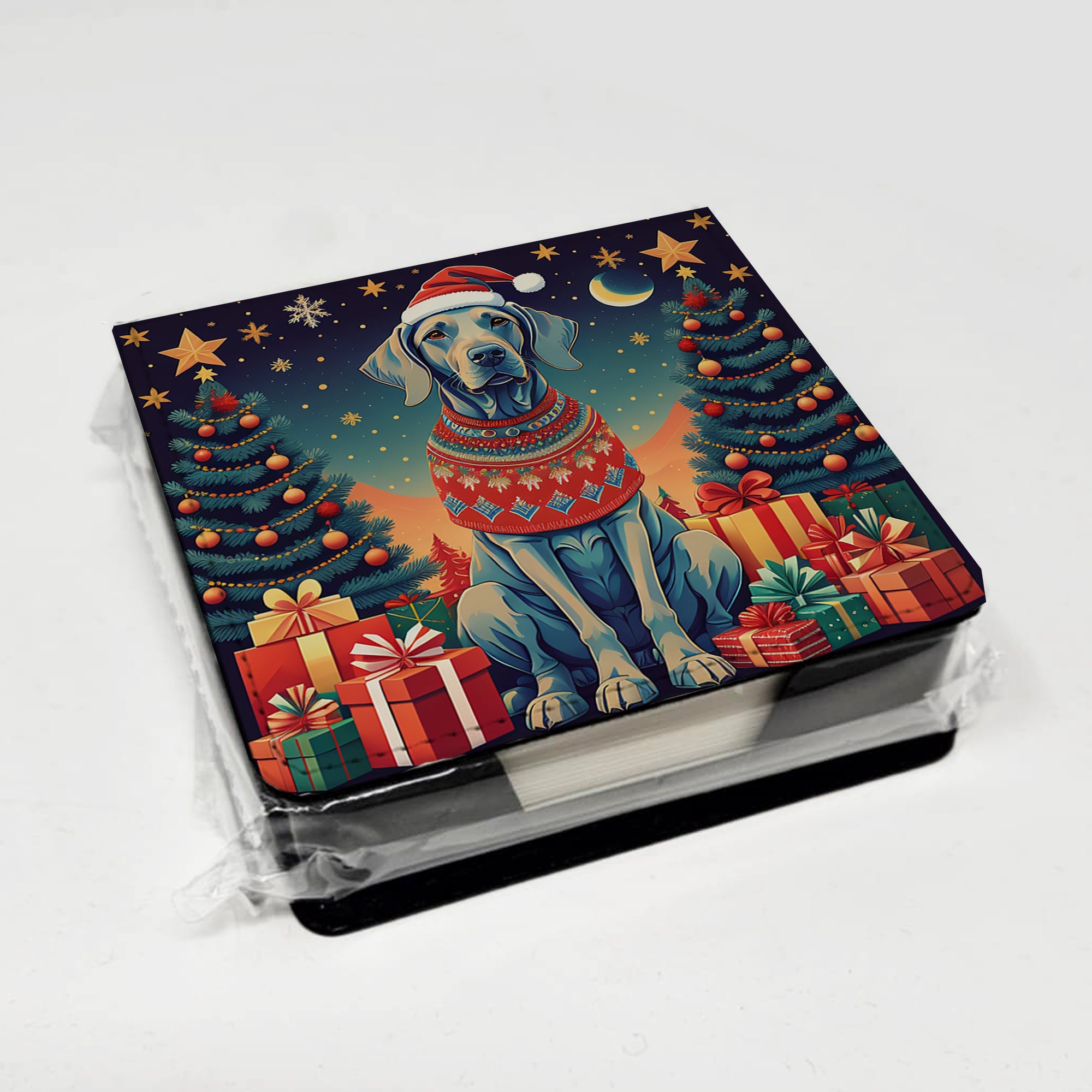 Weimaraner Christmas PU Leather Note Paper Holder with Artist-Designed Cover, Desk Accessory, Office Gift