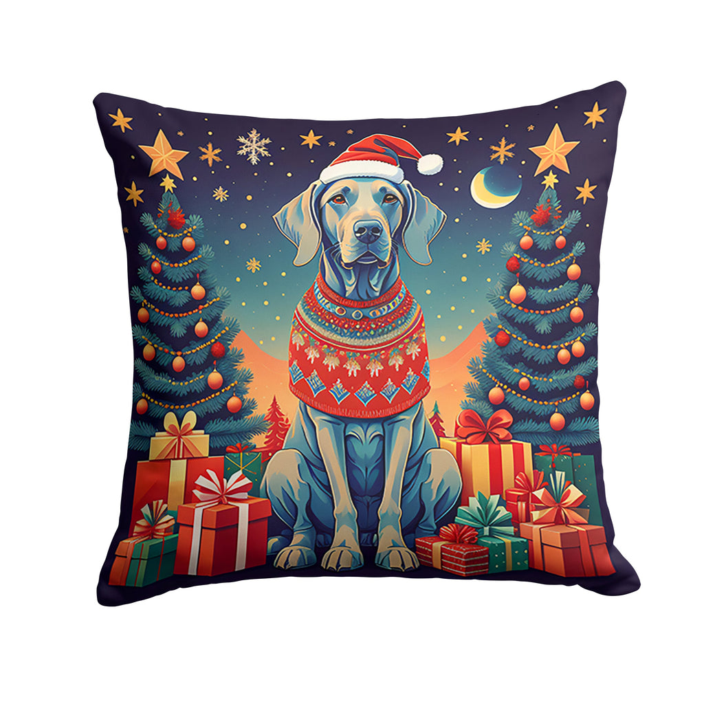 Weimaraner Christmas Decorative Throw Pillow 14x14 Indoor Outdoor Accent Cushion, Fabric Cover with Insert for Sofa, Bed, Porch & Living Room