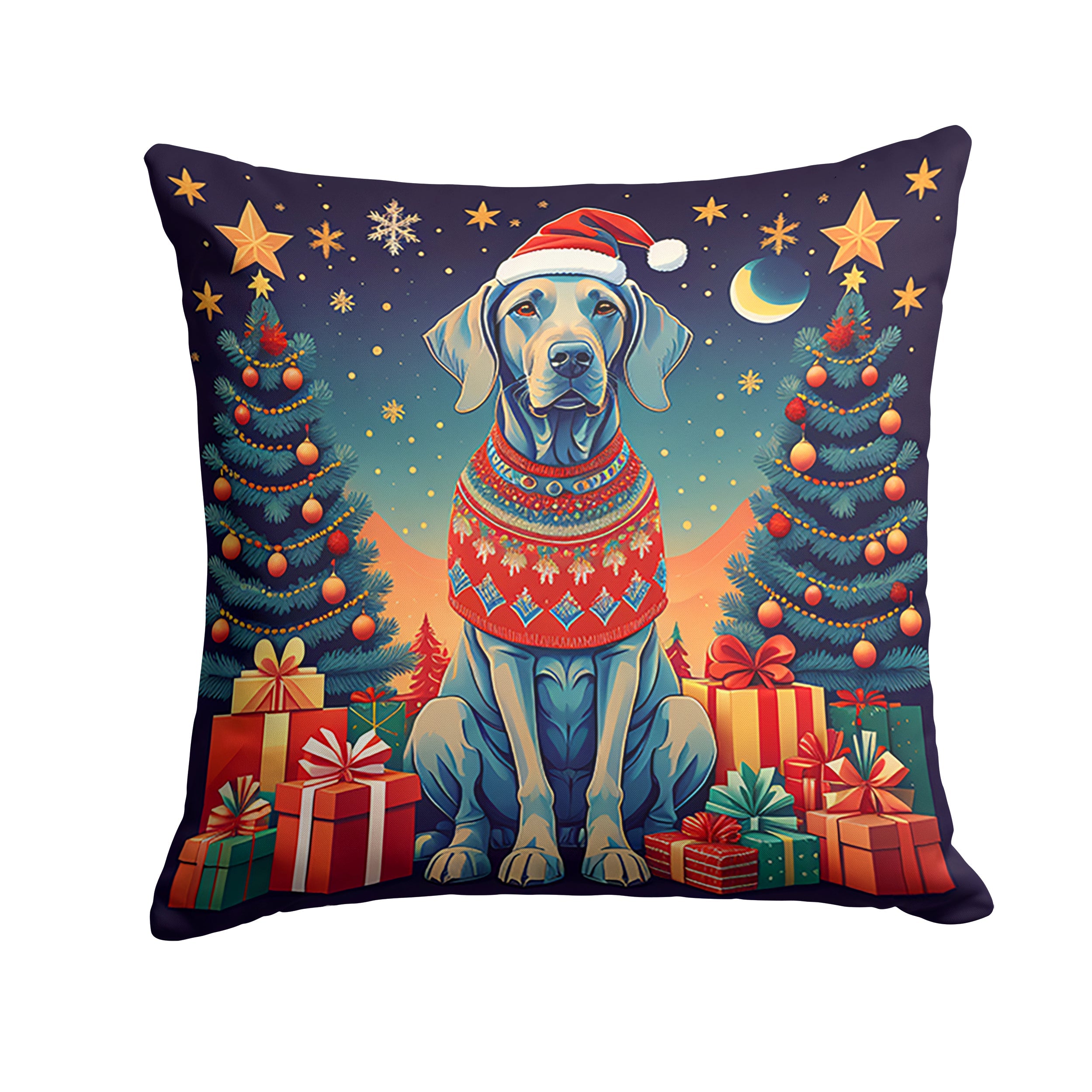 Weimaraner Christmas Decorative Throw Pillow 14x14 Indoor Outdoor Accent Cushion, Fabric Cover with Insert for Sofa, Bed, Porch & Living Room