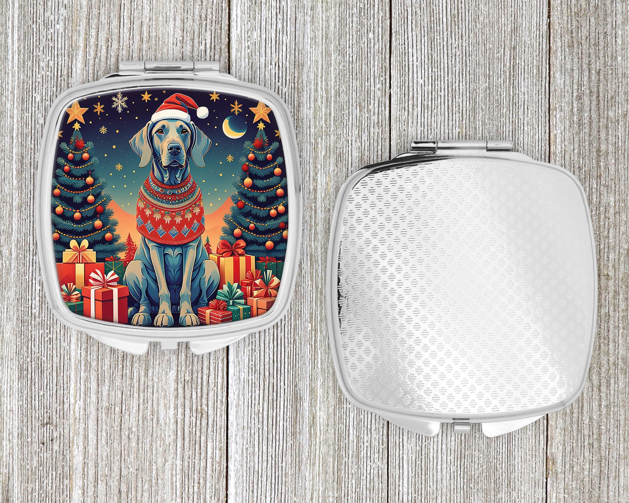 Weimaraner Christmas Compact Mirror Decorative Travel Makeup Mirror for Women Girls Gifts Pocket Makeup Mirror Folding Handheld