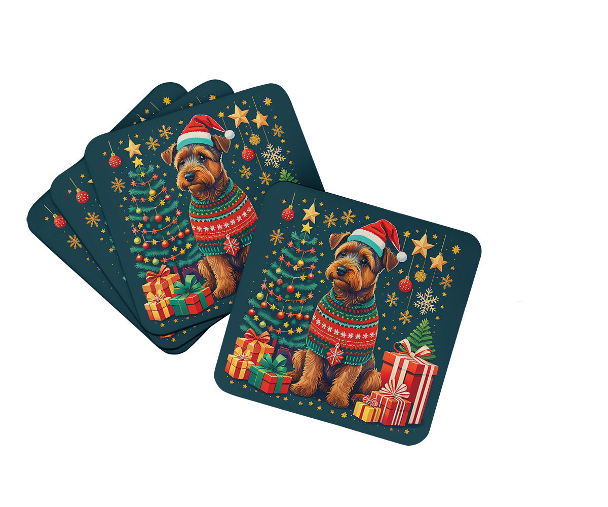 Welsh Terrier Christmas Foam Coasters Set of 4 Cup Coasters for Indoor Outdoor, Tabletop Protection, Anti Slip, Mouse pad Material