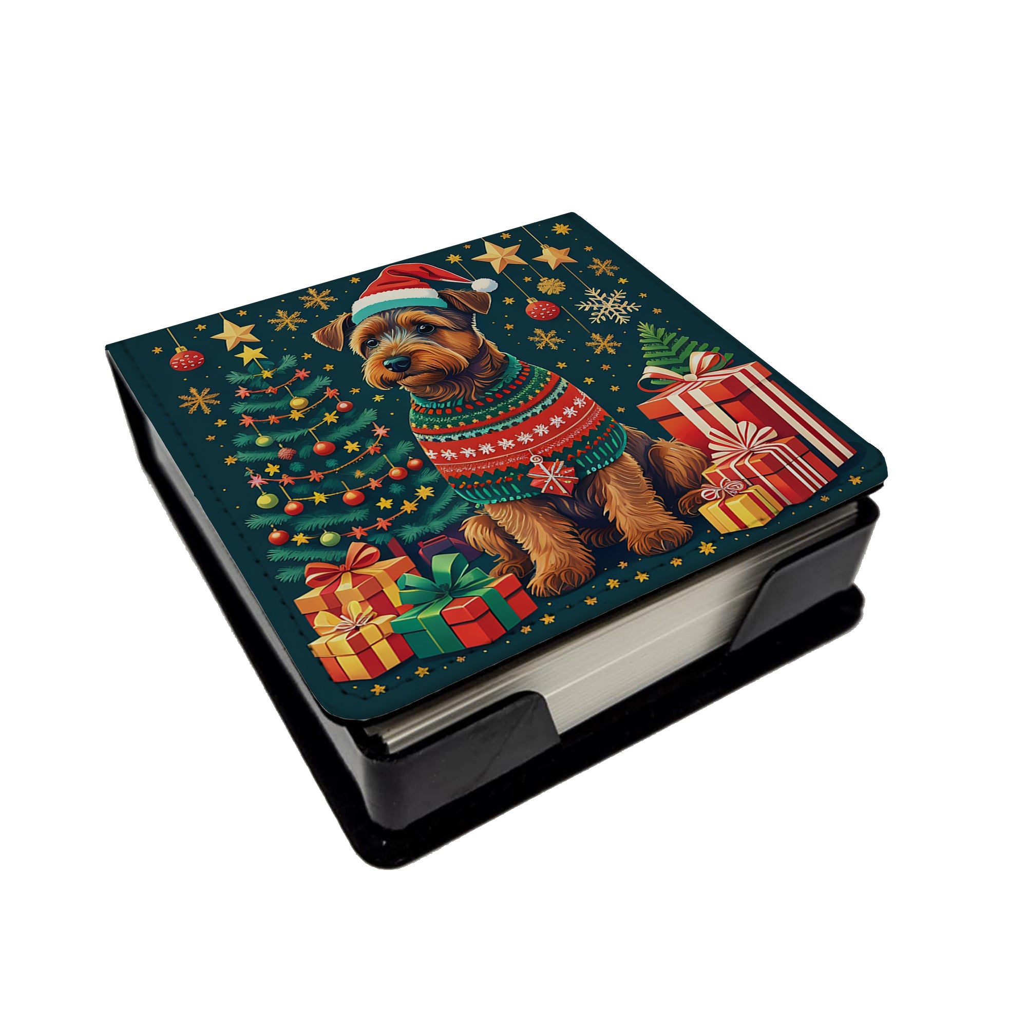 Welsh Terrier Christmas PU Leather Note Paper Holder with Artist-Designed Cover, Desk Accessory, Office Gift