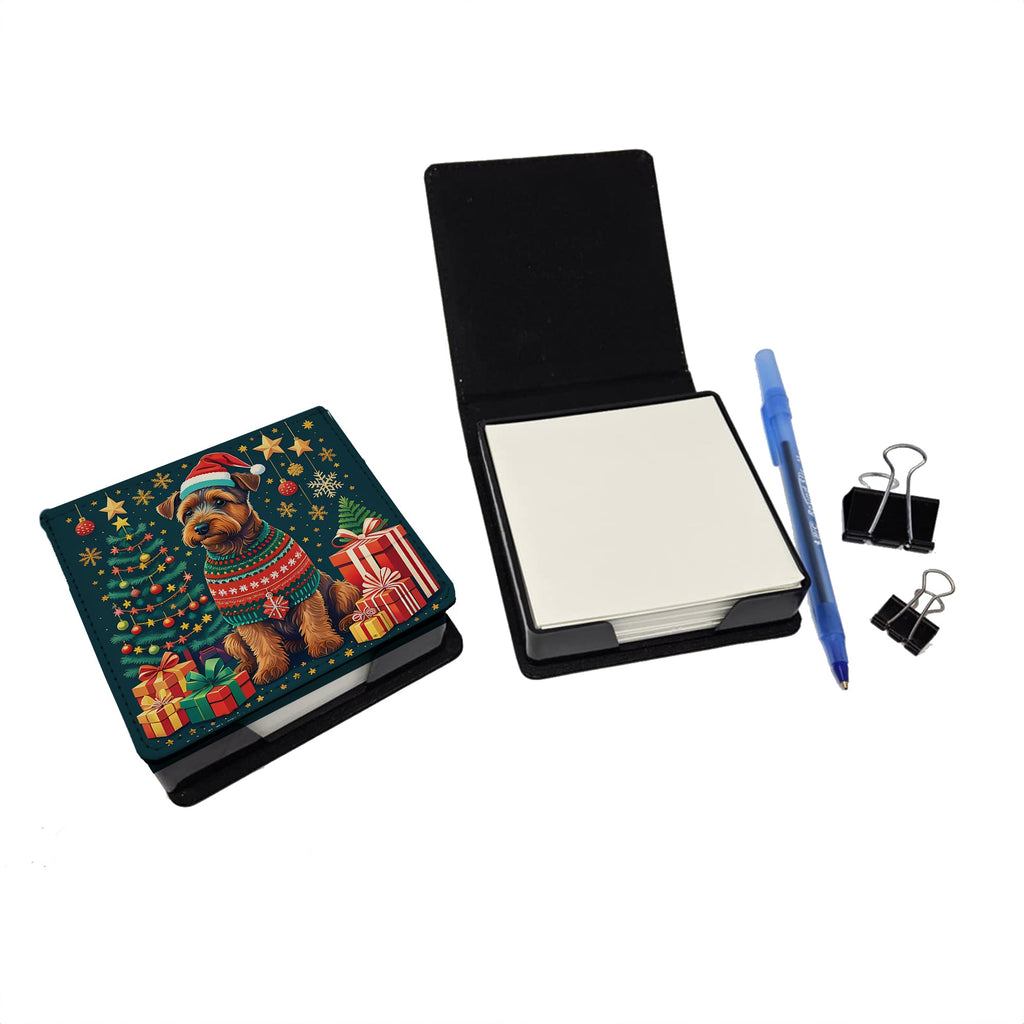 Welsh Terrier Christmas PU Leather Note Paper Holder with Artist-Designed Cover, Desk Accessory, Office Gift