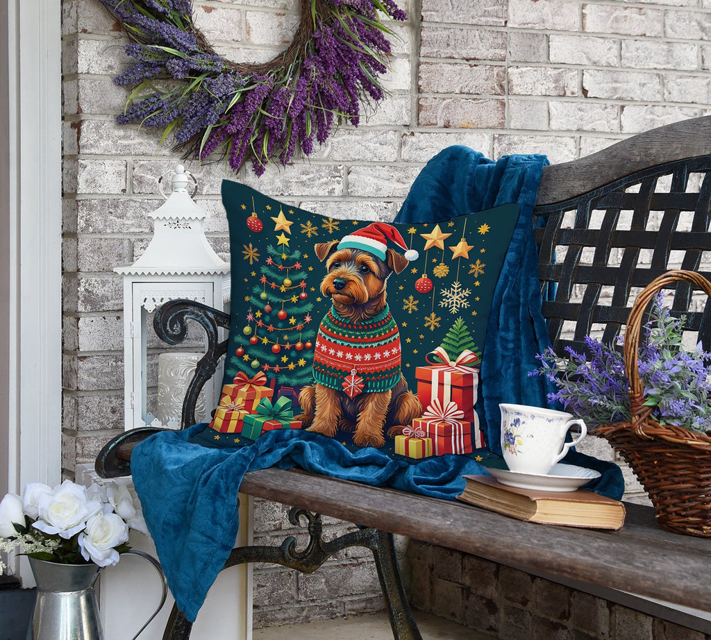 Welsh Terrier Christmas Decorative Throw Pillow 18x18 Indoor Outdoor Accent Cushion, Fabric Cover with Insert for Sofa, Bed, Porch & Living Room