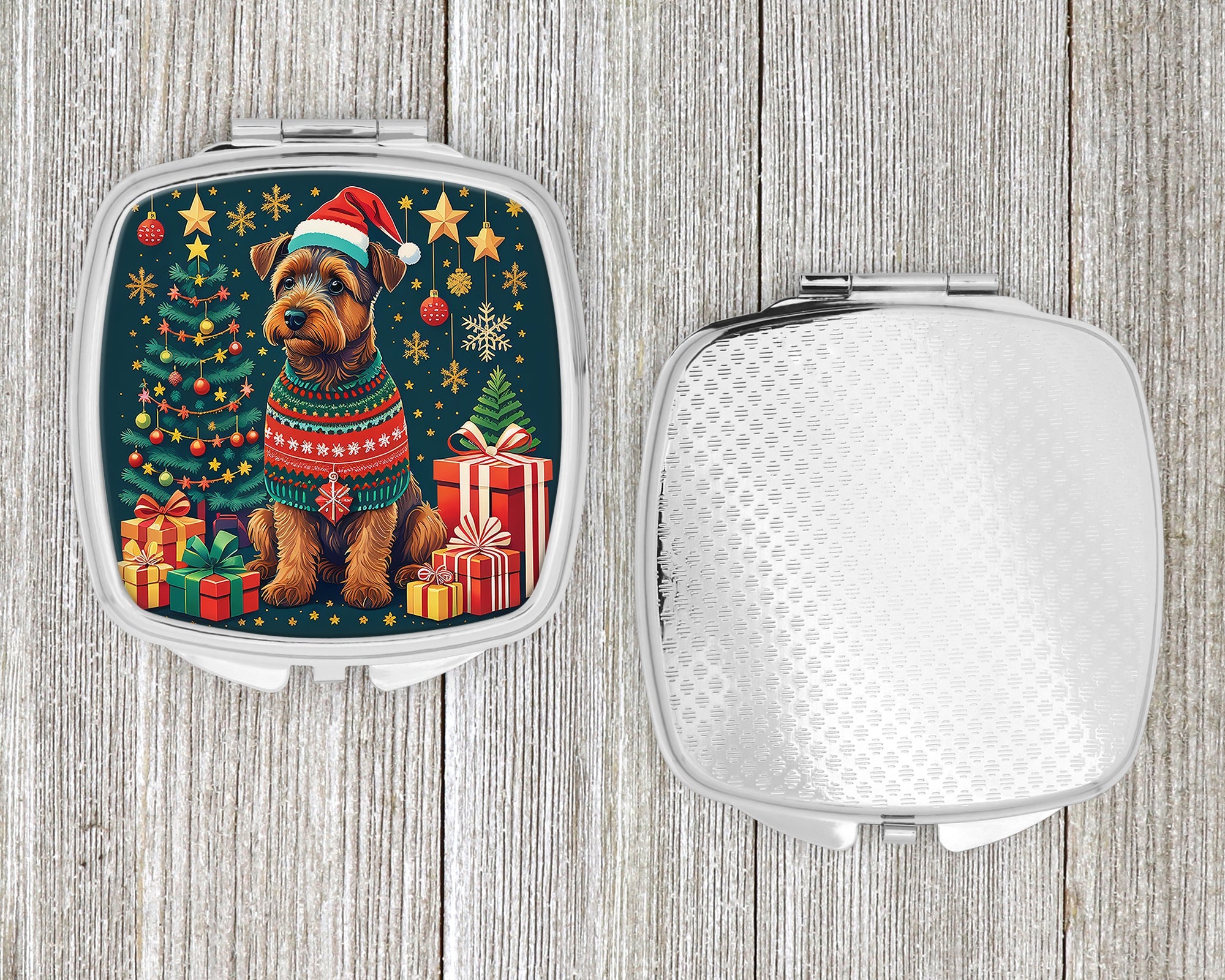 Welsh Terrier Christmas Compact Mirror Decorative Travel Makeup Mirror for Women Girls Gifts Pocket Makeup Mirror Folding Handheld