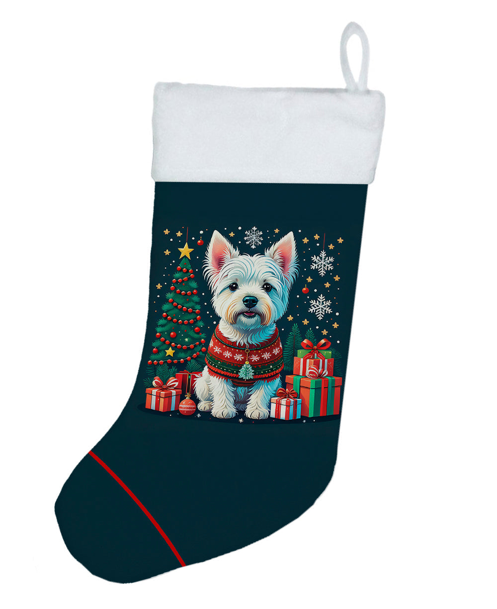 Westie Christmas Holiday Stocking Double-Sided Print, Polyester Suede,11x18, Made in USA