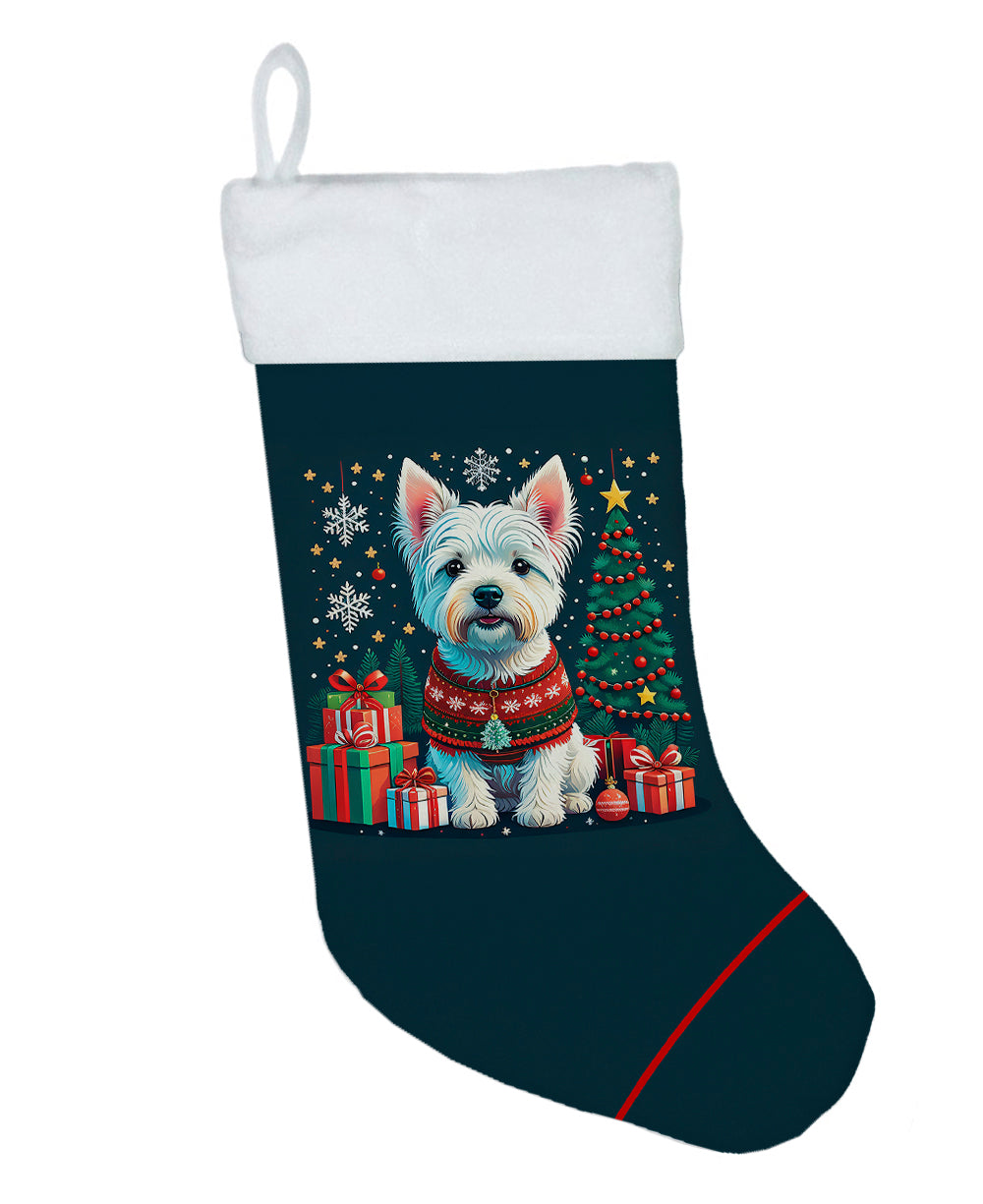 Westie Christmas Holiday Stocking Double-Sided Print, Polyester Suede,11x18, Made in USA