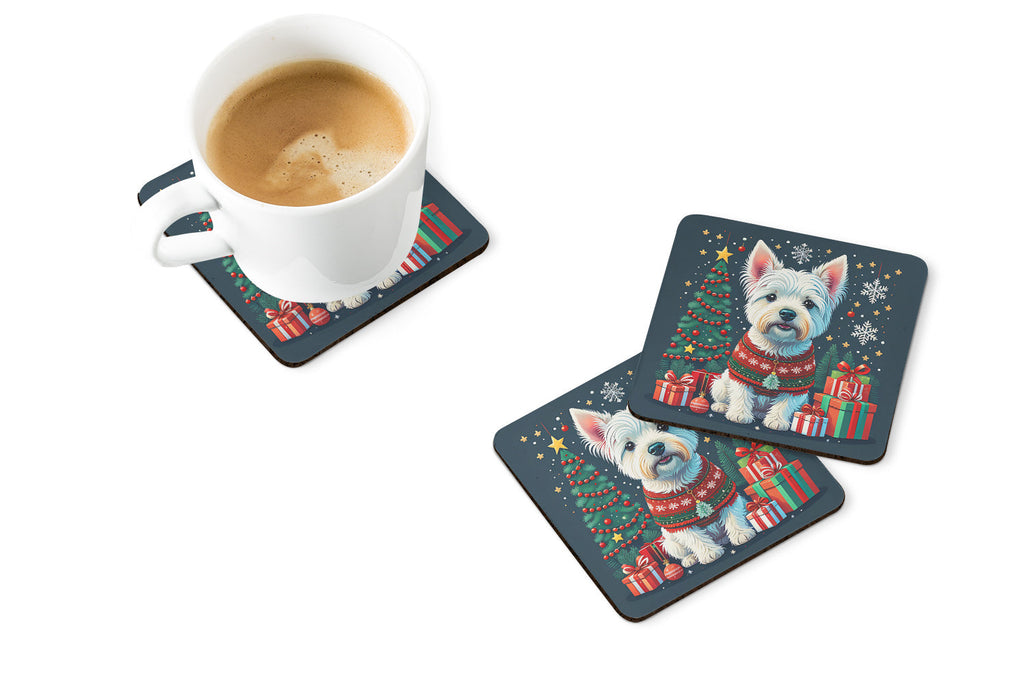 Westie Christmas Foam Coasters Set of 4 Cup Coasters for Indoor Outdoor, Tabletop Protection, Anti Slip, Mouse pad Material