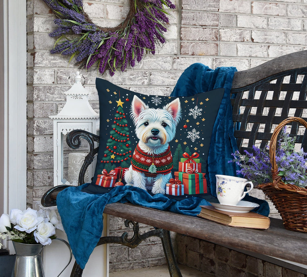 Westie Christmas Decorative Throw Pillow 18x18 Indoor Outdoor Accent Cushion, Fabric Cover with Insert for Sofa, Bed, Porch & Living Room